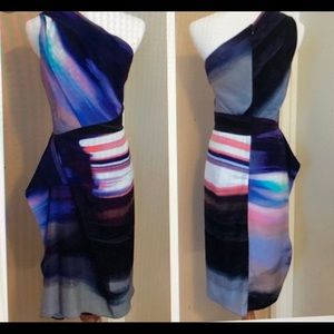 Rachel Roy watercolor dress with one shoulder